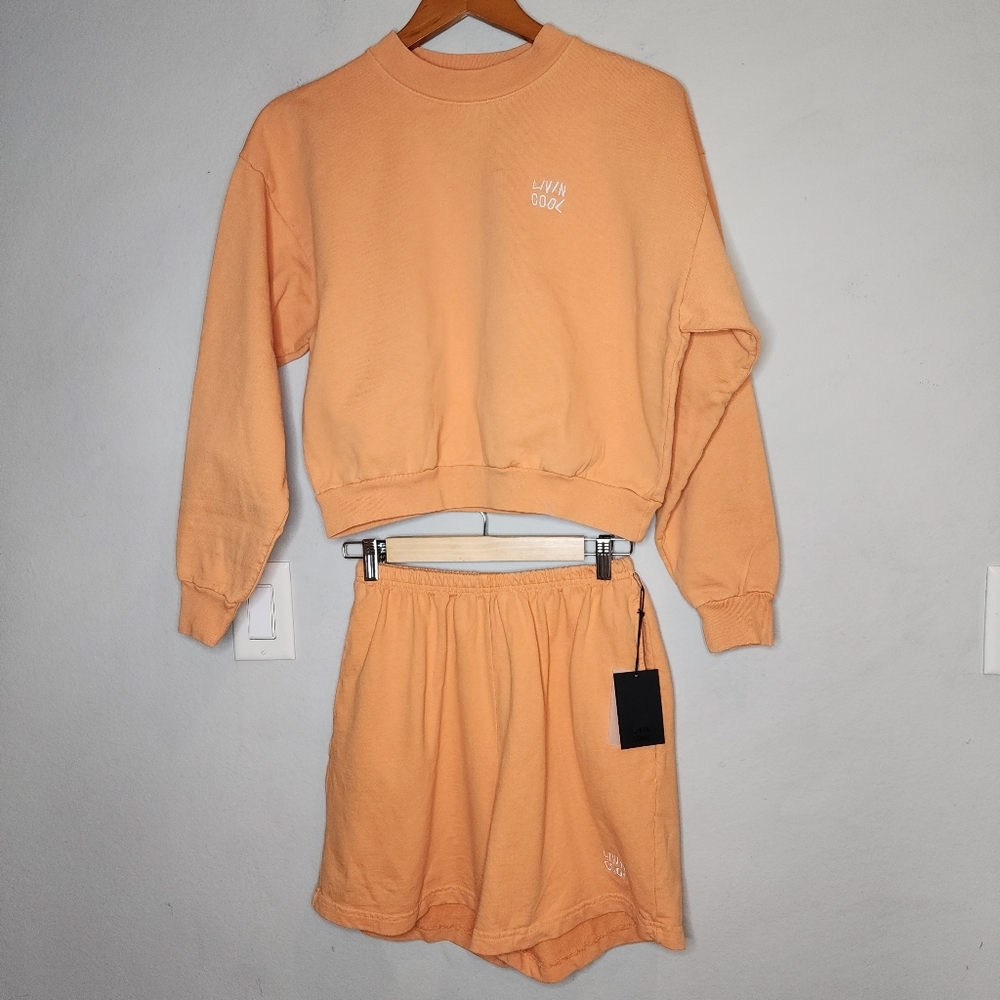 LIVINCOOL Essential Shorts (NWT) And Sweatshirt Set Orange Julius Size Small